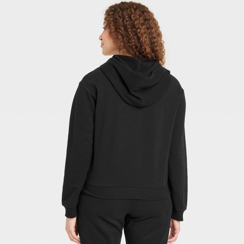 slide 2 of 3, Women's Fleece Zip-Up Sweatshirt - Auden™ Black XS: Midweight Hooded, Front Pocket, 1 ct