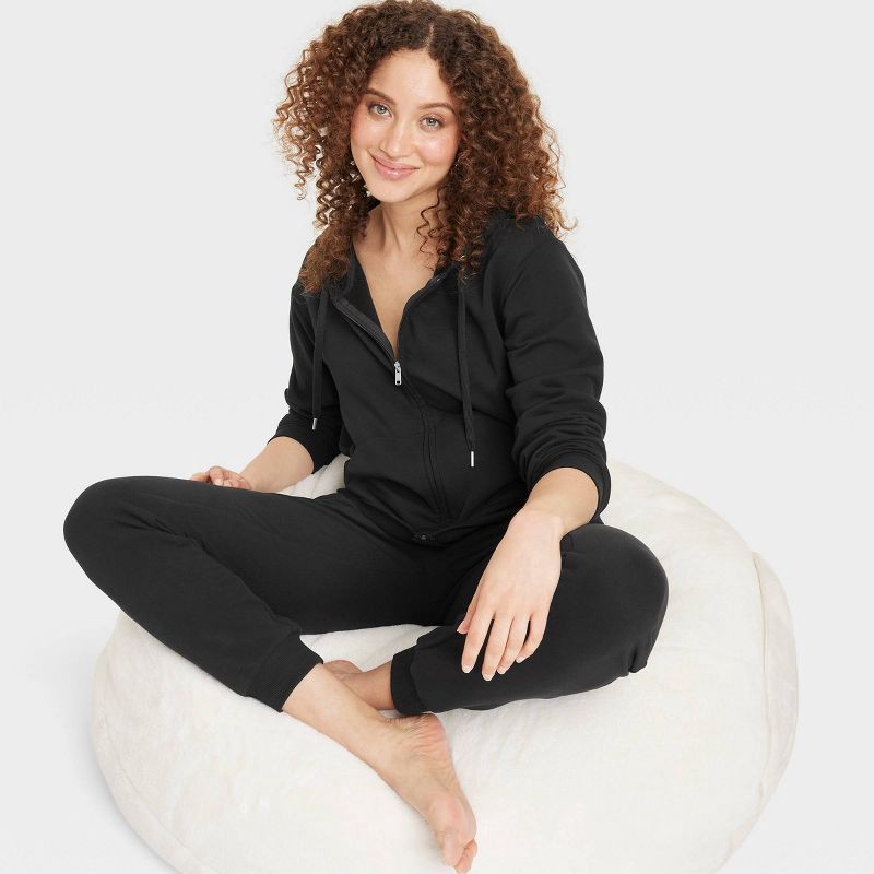 slide 3 of 3, Women's Fleece Zip-Up Sweatshirt - Auden™ Black M: Midweight Hooded, Front Pocket, 1 ct