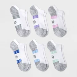 Girls' 6pk No Show Socks - All In Motion™ White/Gray M: Arch Support, Cushioned Heel, Smooth Seams