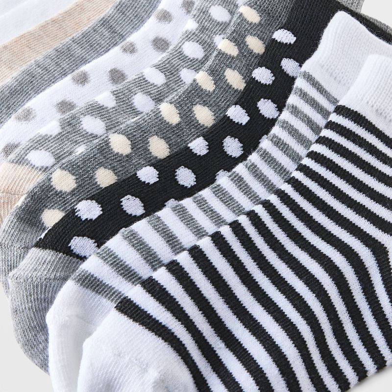 slide 3 of 3, Girls' 10pk Lightweight Ankle Striped & Dotted Socks - Cat & Jack™ Gray S: Recycled Polyester, Banded Cuff, 10 ct