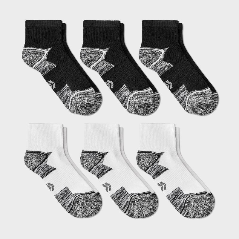 slide 1 of 3, Boys' 6pk Ankle Socks - All In Motion™ White/Black L, 6 ct