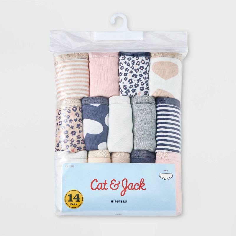 slide 2 of 4, Girls' 14pk 'Leopard' Hipster Underwear - Cat & Jack™ Cream 10, 14 ct