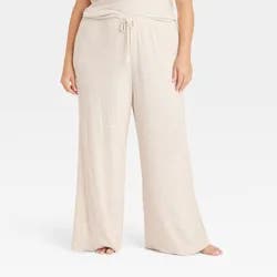 Women's Cozy Ribbed Wide Leg Pants - Auden™ Oatmeal XS: Relaxed Fit, Mid Rise, Full Waistband Elastic, Abstract Marble Pattern