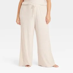 Women's Cozy Ribbed Wide Leg Pants - Auden™ Oatmeal S: Relaxed Fit, Mid Rise, Abstract Pattern