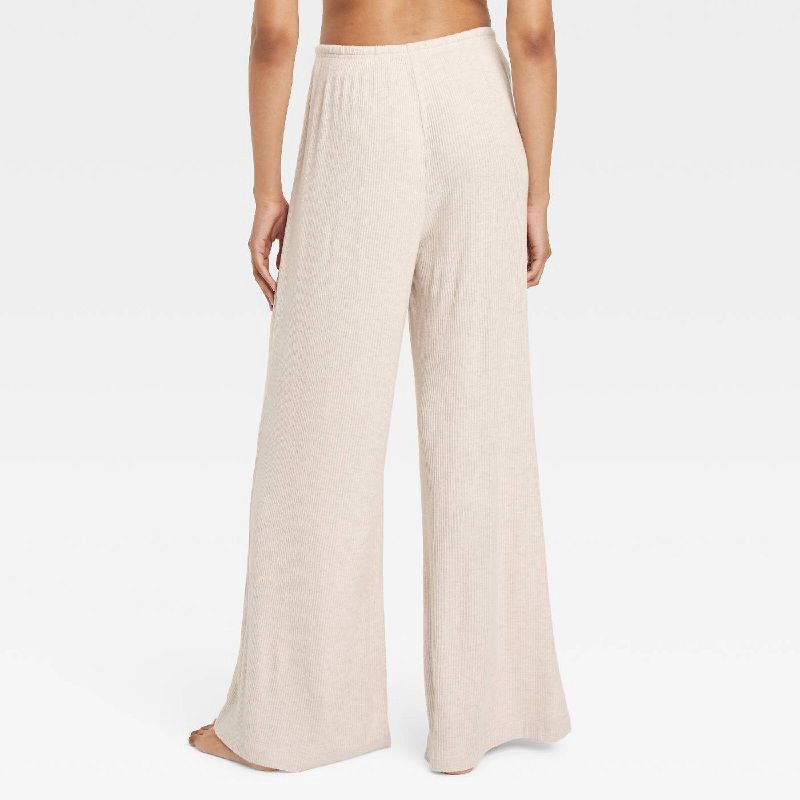 slide 2 of 3, Women's Cozy Ribbed Wide Leg Pants - Auden™ Oatmeal M: Midweight, Relaxed Fit, Abstract Marble Pattern, 1 ct