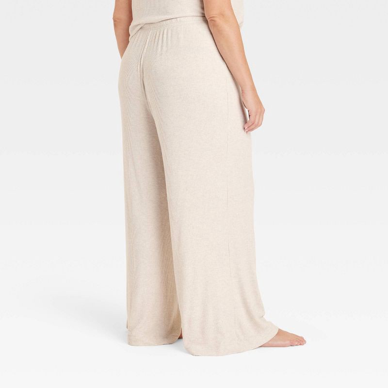 slide 2 of 3, Women's Cozy Ribbed Wide Leg Pants - Auden™ Oatmeal M: Midweight, Relaxed Fit, Abstract Marble Pattern, 1 ct