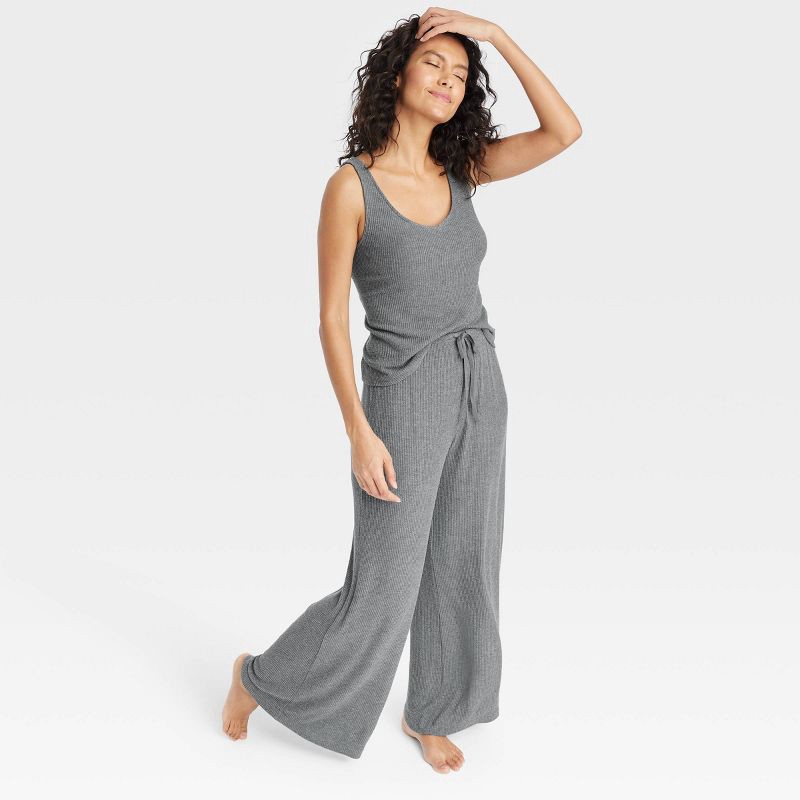slide 3 of 3, Women's Cozy Ribbed Wide Leg Pants - Auden™ Dark Gray M: Relaxed Fit, Mid Rise, Abstract Pattern, 1 ct