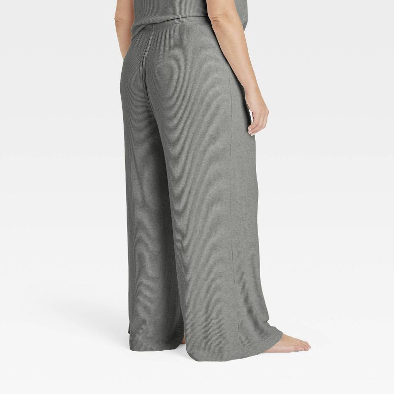 slide 2 of 3, Women's Cozy Ribbed Wide Leg Pants - Auden™ Dark Gray L: Mid Rise, Relaxed Fit, Elastic Waistband, 1 ct