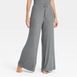 Women's Cozy Ribbed Wide Leg Pants - Auden™ Dark Gray L: Mid Rise, Relaxed Fit, Elastic Waistband