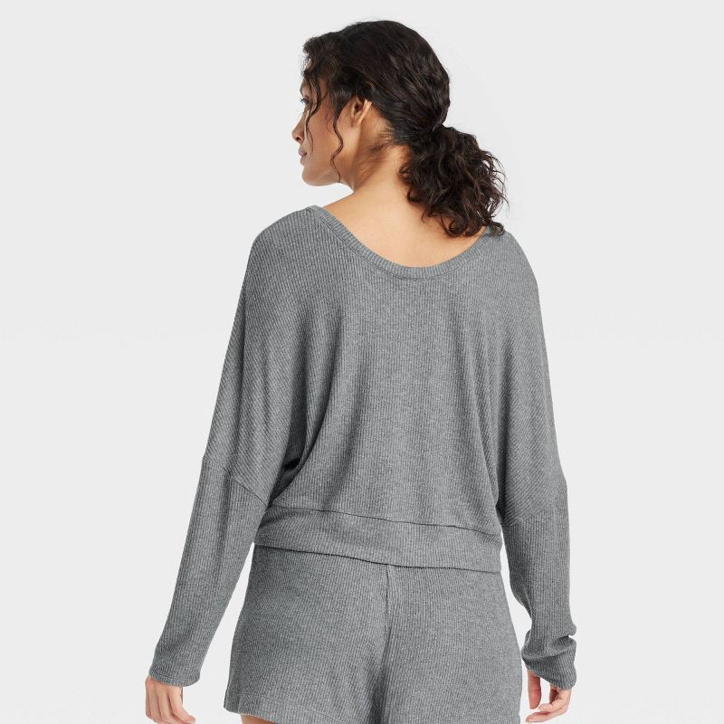 slide 2 of 3, Women's Cozy Ribbed Pullover - Auden™ Dark Gray XXL: Relaxed Fit, V Neck, Dolman Long Sleeve, Midweight, Abstract Marble Pattern, 1 ct