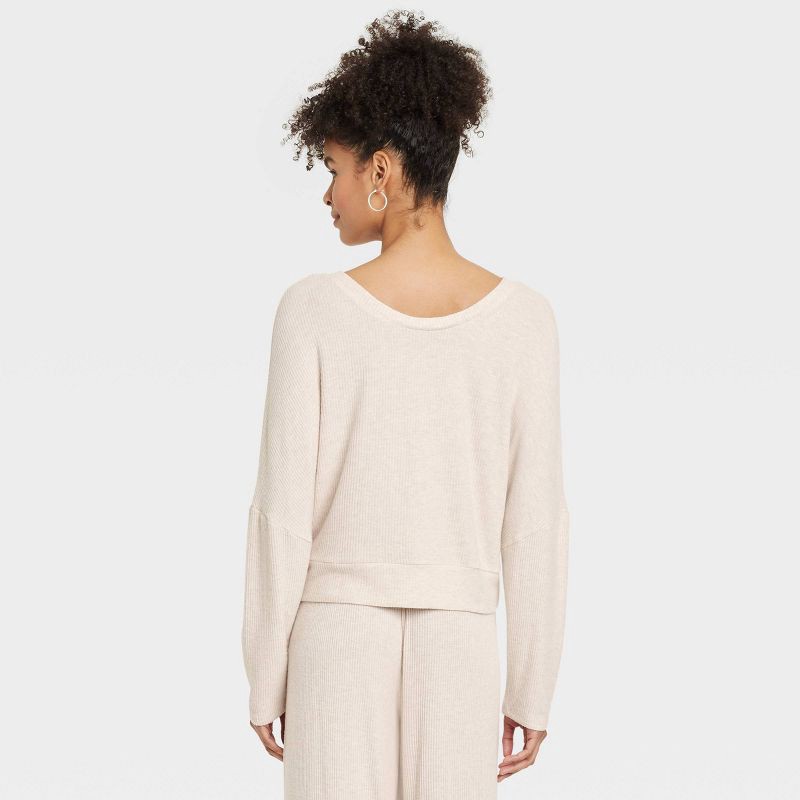 slide 2 of 5, Women's Cozy Ribbed Pullover - Auden™ Oatmeal M: Relaxed Fit, V Neck, Dolman Sleeve, Midweight Fabric, 1 ct