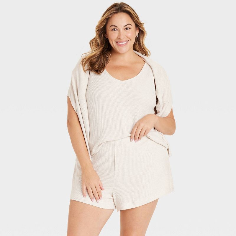 slide 4 of 5, Women's Cozy Ribbed Pullover - Auden™ Oatmeal M: Relaxed Fit, V Neck, Dolman Sleeve, Midweight Fabric, 1 ct