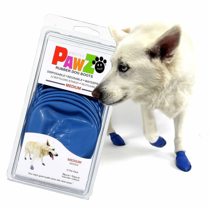 slide 3 of 11, Pawz 12pc Rubber Dog Boots - Blue M, 12 ct