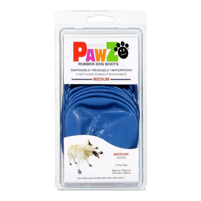 slide 1 of 11, Pawz 12pc Rubber Dog Boots - Blue M, 12 ct