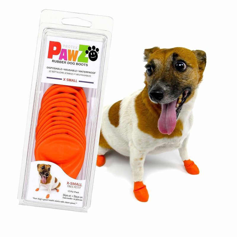 slide 3 of 10, Pawz 12pc Rubber Dog Boots - Orange XS, 12 ct