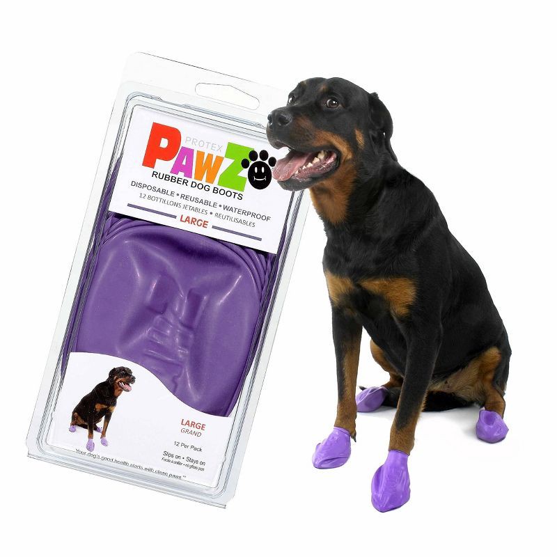 slide 3 of 8, Pawz 12pc Rubber Dog Boots - Purple L, 12 ct