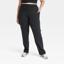 Women's Dynamic Flex High-Rise Pocketed Straight Leg Pants - All In Motion™ Black XXL: Moisture Wicking, UPF 50+