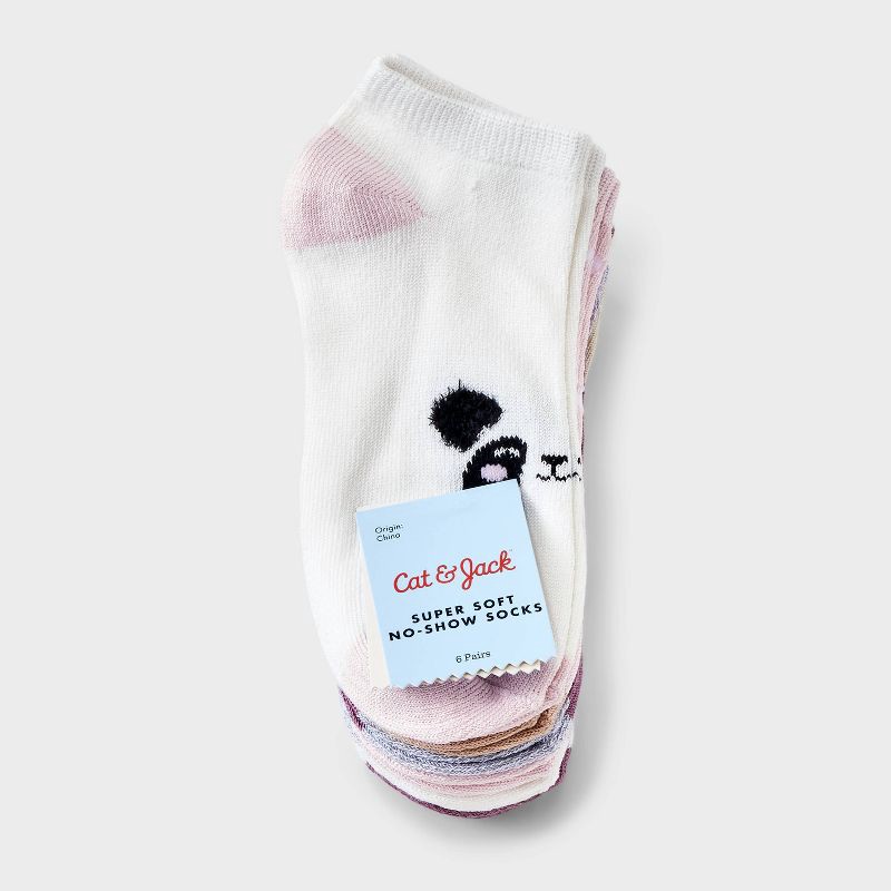 slide 2 of 3, Girls' 6pk No Show 'Critter Faces' Socks - Cat & Jack™ M, 6 ct