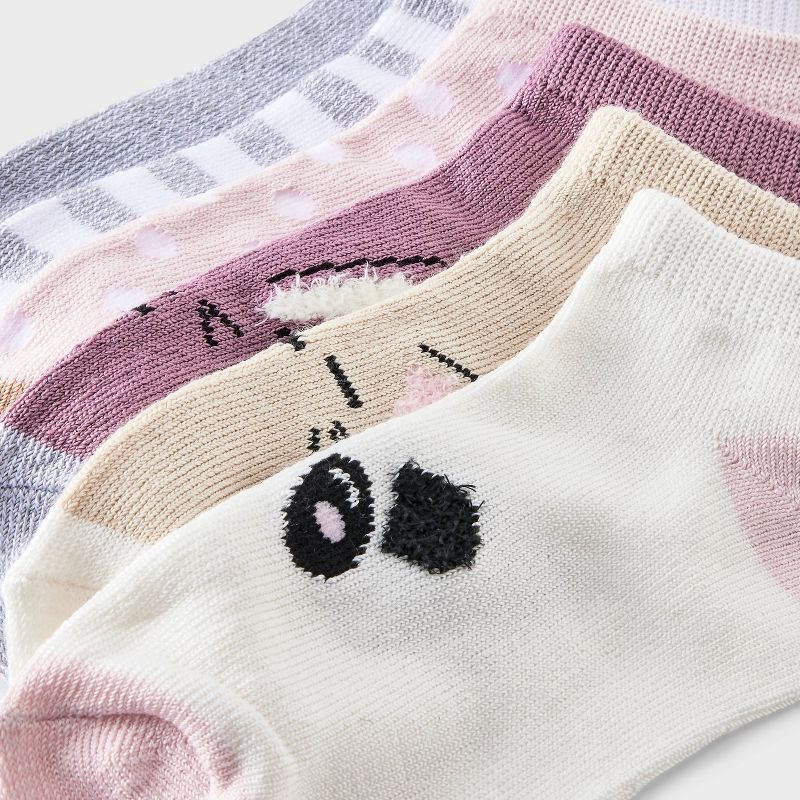 slide 3 of 3, Girls' 6pk No Show 'Critter Faces' Socks - Cat & Jack™ M, 6 ct