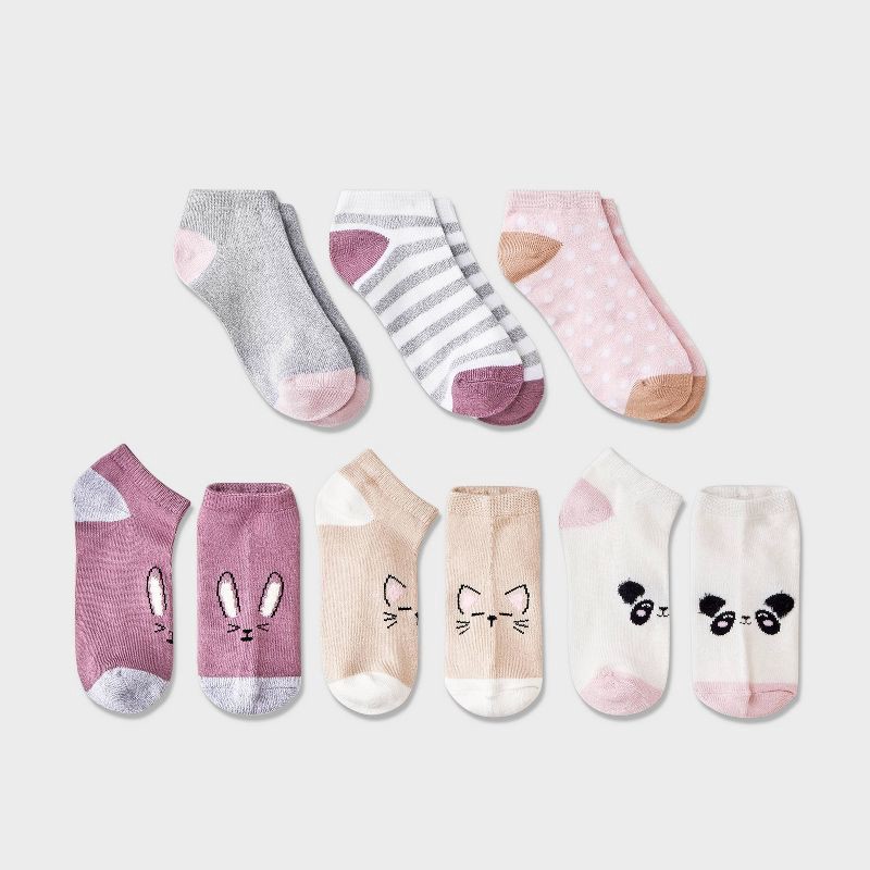 slide 1 of 3, Girls' 6pk No Show 'Critter Faces' Socks - Cat & Jack™ M, 6 ct