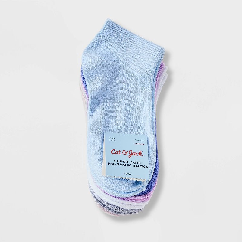 slide 2 of 3, Girls' 6pk 'Marled' Super Soft No Show Socks - Cat & Jack™ Purple/Pink/Gray S, 6 ct