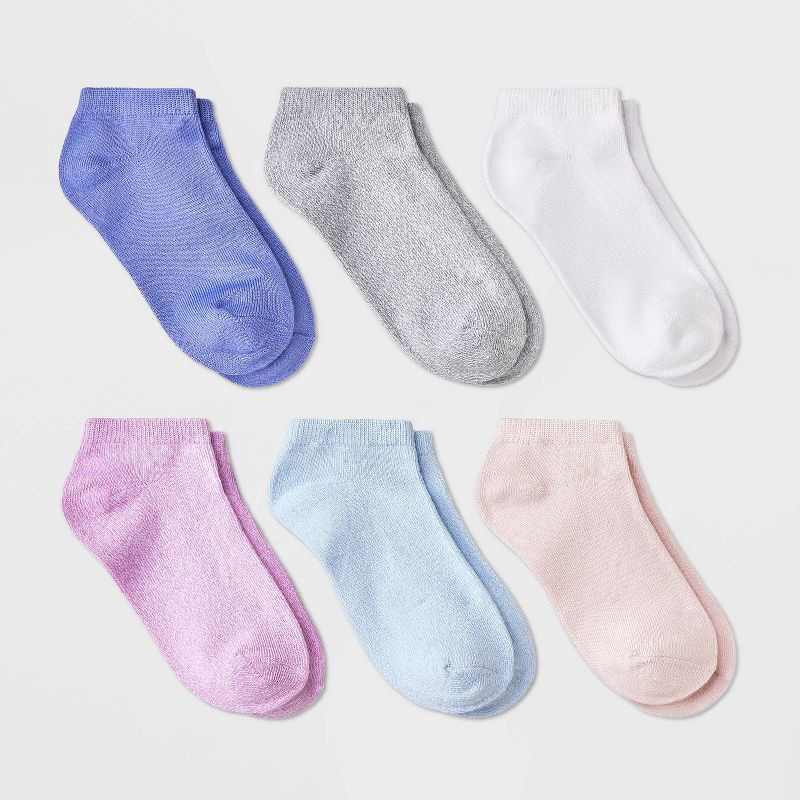 slide 1 of 3, Girls' 6pk 'Marled' Super Soft No Show Socks - Cat & Jack™ Purple/Pink/Gray S, 6 ct