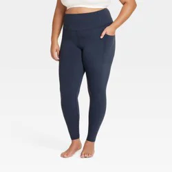 Women's Everyday Soft Ultra High-Rise Pocketed Leggings - All In Motion™ Navy Blue XXL: Moisture Wicking, Quick Drying