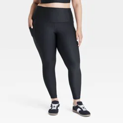 Women's Effortless Support High-Rise Pocketed 7/8 Leggings - All In Motion™ Black XXL: Moisture Wicking, Quick Drying