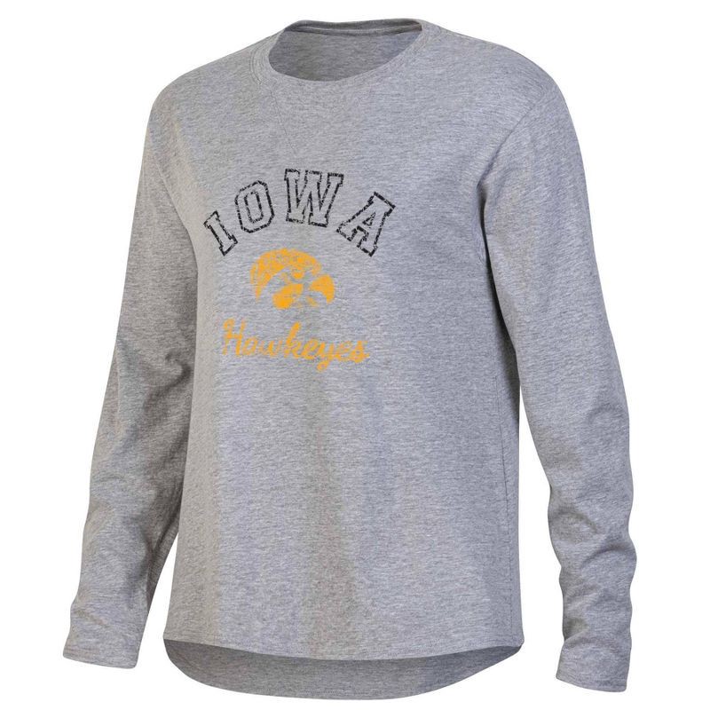 slide 1 of 3, NCAA Iowa Hawkeyes Women's Gray Long Sleeve T-Shirt - M: Relaxed Fit Pullover, 1 ct