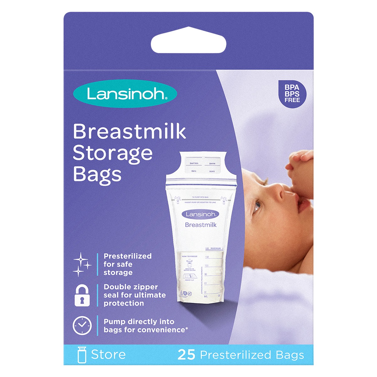 slide 1 of 8, Lansinoh Breastmilk Presterilized Storage Bags 25 ea, 25 ct