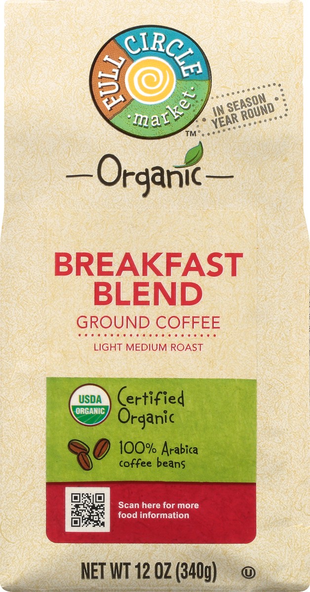 slide 11 of 11, Full Circle Market Organic Ground Light Medium Roast Breakfast Blend Coffee - 12 oz, 12 oz