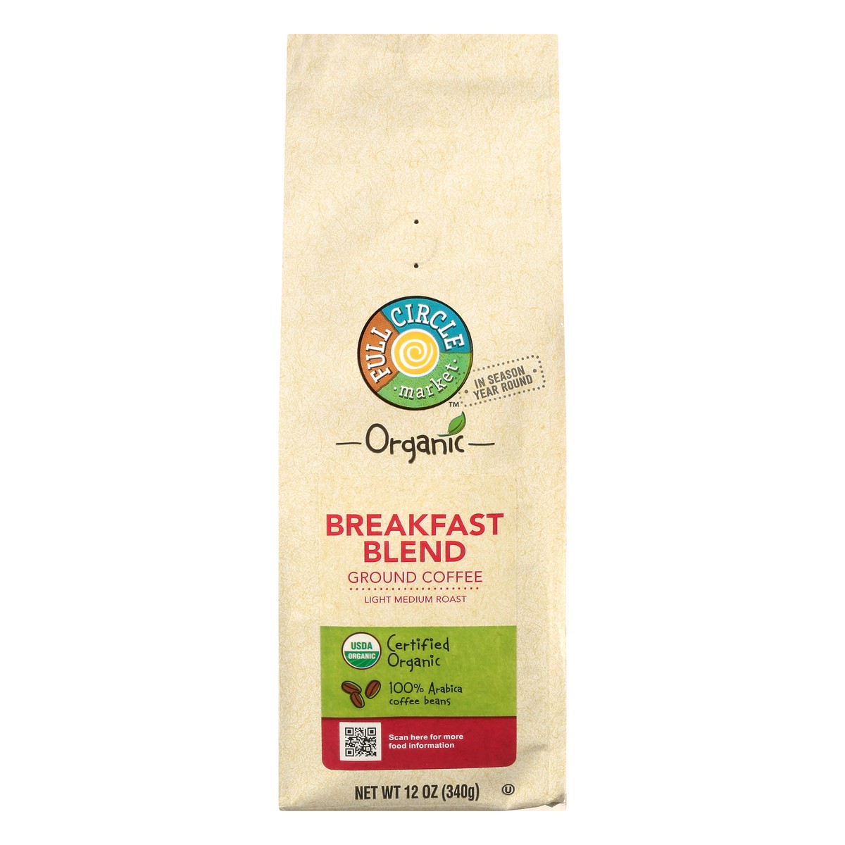 slide 1 of 11, Full Circle Market Organic Ground Light Medium Roast Breakfast Blend Coffee - 12 oz, 12 oz