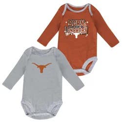 NCAA Texas Longhorns Boys' 2pk Long Sleeve Bodysuit - 0-3M: Cotton Polyester Blend