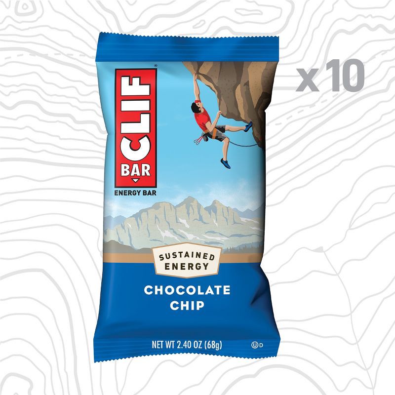 slide 2 of 15, CLIF Bar Chocolate Chip Granola Plant-Based Soy Protein Bar Made with Organic Oats - 10g Protein - 24oz/10ct, 10 gram, 24 oz, 10 ct