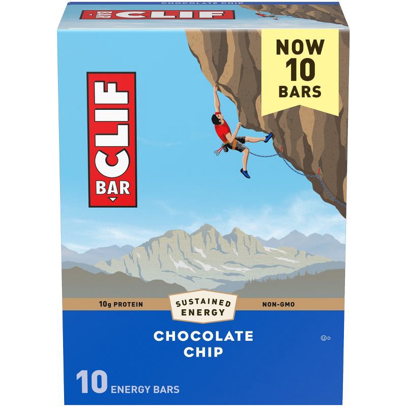 slide 14 of 15, CLIF Bar Chocolate Chip Granola Plant-Based Soy Protein Bar Made with Organic Oats - 10g Protein - 24oz/10ct, 10 gram, 24 oz, 10 ct