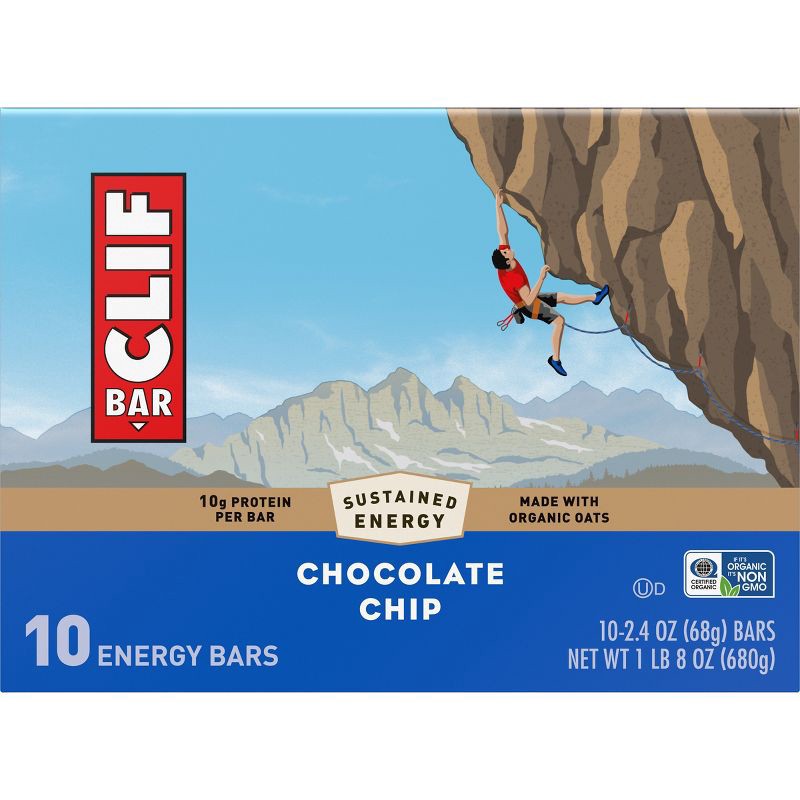slide 15 of 15, CLIF Bar Chocolate Chip Granola Plant-Based Soy Protein Bar Made with Organic Oats - 10g Protein - 24oz/10ct, 10 gram, 24 oz, 10 ct