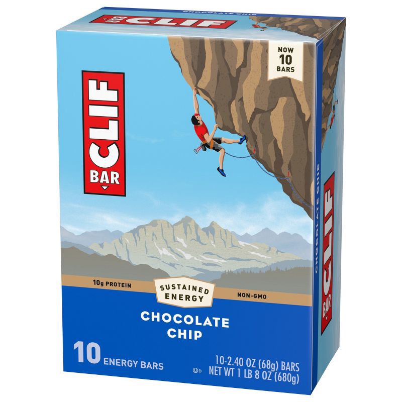 slide 6 of 15, CLIF Bar Chocolate Chip Granola Plant-Based Soy Protein Bar Made with Organic Oats - 10g Protein - 24oz/10ct, 10 gram, 24 oz, 10 ct