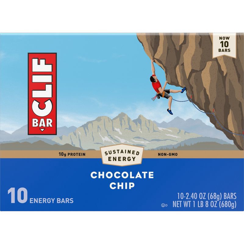 slide 7 of 15, CLIF Bar Chocolate Chip Granola Plant-Based Soy Protein Bar Made with Organic Oats - 10g Protein - 24oz/10ct, 10 gram, 24 oz, 10 ct