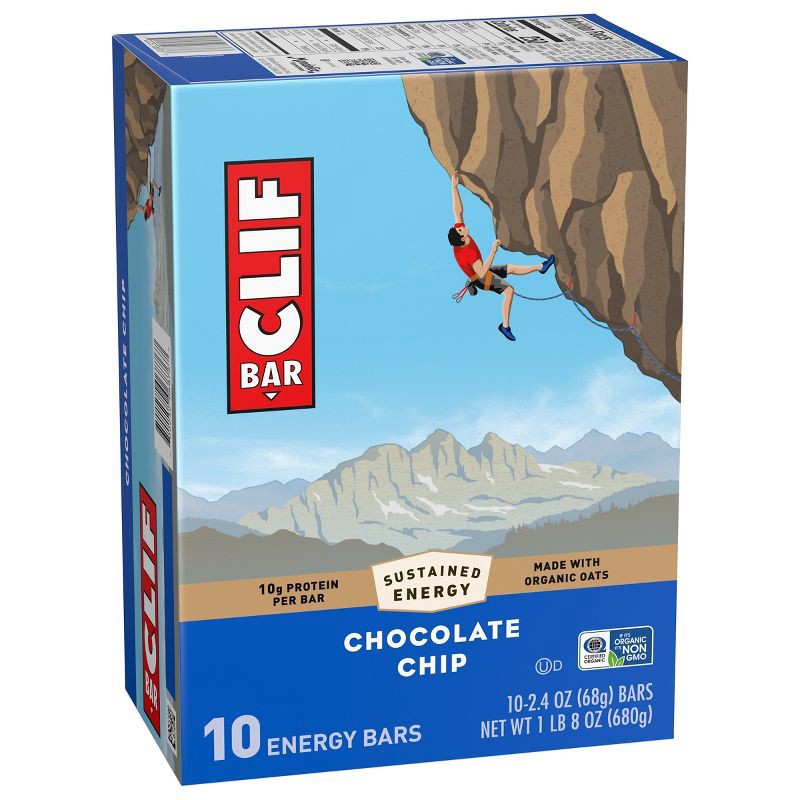 slide 8 of 15, CLIF Bar Chocolate Chip Granola Plant-Based Soy Protein Bar Made with Organic Oats - 10g Protein - 24oz/10ct, 10 gram, 24 oz, 10 ct