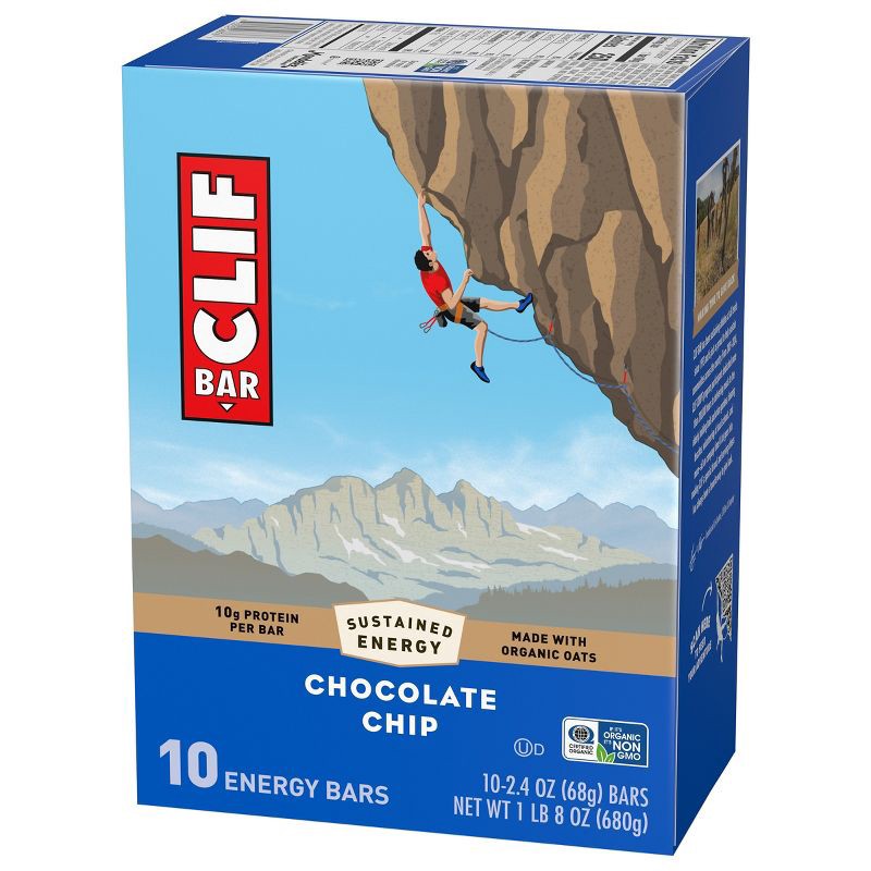 slide 9 of 15, CLIF Bar Chocolate Chip Granola Plant-Based Soy Protein Bar Made with Organic Oats - 10g Protein - 24oz/10ct, 10 gram, 24 oz, 10 ct