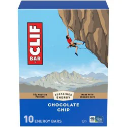 CLIF Bar Chocolate Chip Granola Plant-Based Soy Protein Bar Made with Organic Oats - 10g Protein - 24oz/10ct