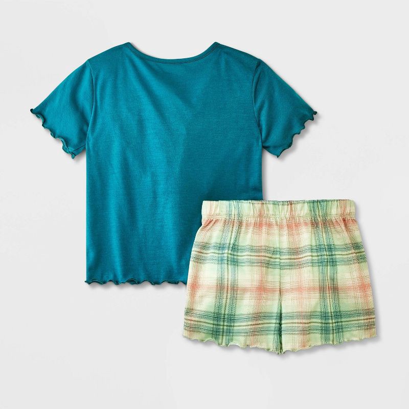 slide 2 of 4, Girls' 2pc Floral Plaid Short Sleeve Pajama Set - Cat & Jack™ Green XL, 2 ct