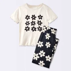 Girls' 2pc 'Daisies' Short Sleeve Printed Pajama Set - Cat & Jack™ Black/Cream S: Kids Sleepwear, Floral Design
