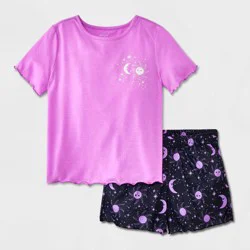 Girls' 2pc Moons Short Sleeve Pajama Set - Cat & Jack™ Purple M