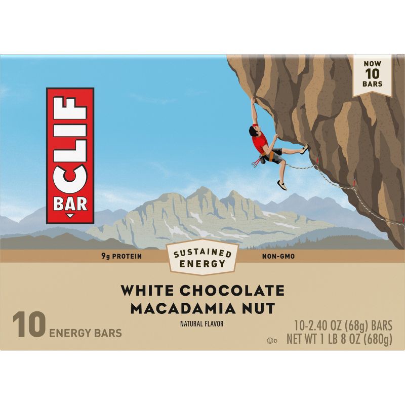 slide 7 of 15, CLIF Bar White Chocolate Macadamia Nut Granola Plant-Based Soy Protein Bar Made with Organic Oats - 9g Protein - 24oz/10ct, 9 gram, 24 oz, 10 ct