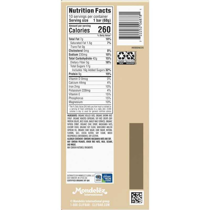 slide 10 of 12, CLIF Bar White Chocolate Macadamia Nut - 24oz/10pk, 24 oz, 10 ct