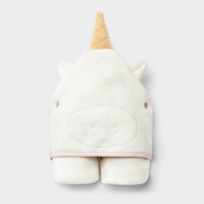 slide 2 of 3, Baby Hooded Towel - Cloud Island™ Cream: Cotton Terry, Unicorn Pattern, 30"x30", Machine Washable, Tumble Dry, 1 ct