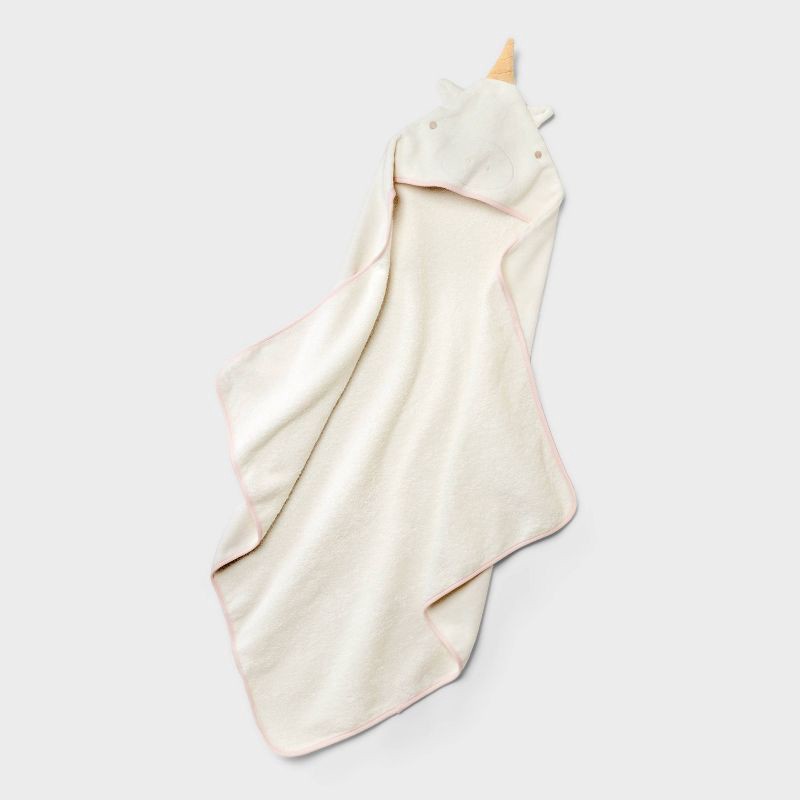 slide 1 of 3, Baby Hooded Towel - Cloud Island™ Cream: Cotton Terry, Unicorn Pattern, 30"x30", Machine Washable, Tumble Dry, 1 ct