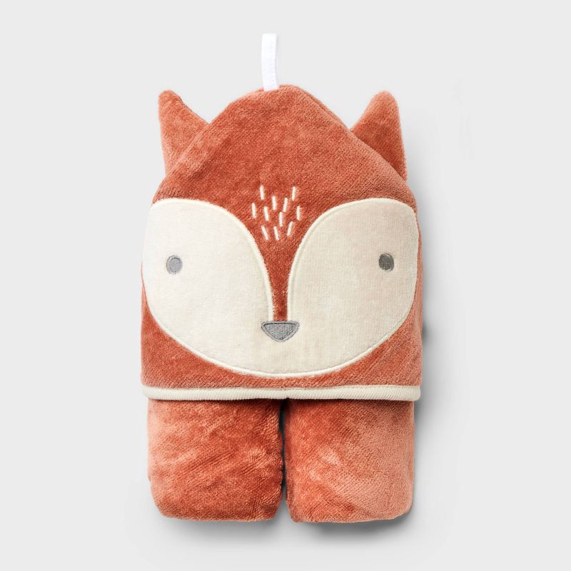 slide 2 of 3, Baby Hooded Towel - Cloud Island™ Brown: Cotton Terry, Fox Animal Pattern, 30"x30", Machine Washable, 1 ct