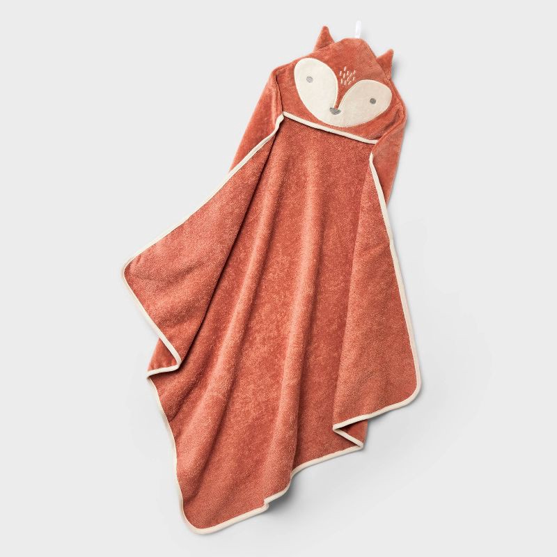 slide 1 of 3, Baby Hooded Towel - Cloud Island™ Brown: Cotton Terry, Fox Animal Pattern, 30"x30", Machine Washable, 1 ct